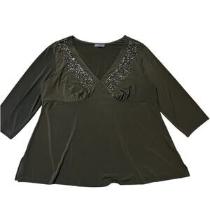 Vintage Y2K IN Studios Brown Beaded Top Size 1X